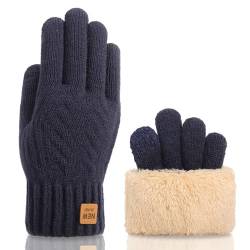 Yemlarey Winter Handschuhe Damen Warme Touchscreen Strickhandschuhe mit Dicke Fleece Flauschige Fäustlinge fur Frauen (Marine, Damen) von Yemlarey