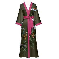 Damen Satin Kimono Morgenmantel Floral Muster Lang Robe Sommer Kimono Bademantel Damen Strandkleid Leicht Schlafmantel von Yemmert