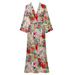 Yemmert Damen Morgenmantel Kimono Satin Lang Florales Kimono Bademantel von Yemmert