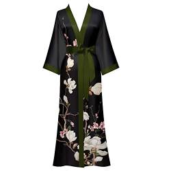 Yemmert Kimono-Morgenmäntel Damen Floral Long Stain Kimono Robe für Frauen (Schwarz) von Yemmert