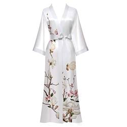 Yemmert Kimono-Morgenmäntel Damen Floral Long Stain Kimono Robe für Frauen (Weiß) von Yemmert