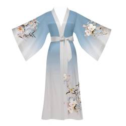 Yemmert Satin Morgenmantel Damen Leicht Lang Robe Kimono Satin Bademantel Damen Strandkleid Leicht Schlafmantel (Farbverlauf Blau) von Yemmert