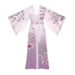 Yemmert Satin Morgenmantel Damen Leicht Lang Robe Kimono Satin Bademantel Damen Strandkleid Leicht Schlafmantel (Farbverlauf Violett) von Yemmert