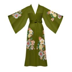 Yemmert Satin Morgenmantel Damen Leicht Lang Robe Kimono Satin Bademantel Damen Strandkleid Leicht Schlafmantel (Olivgrün) von Yemmert