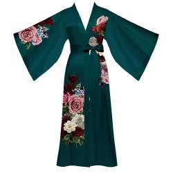 Yemmert Satin Morgenmantel Damen Leicht Lang Robe Kimono Satin Bademantel Damen Strandkleid Leicht Schlafmantel (dunkelgrün) von Yemmert