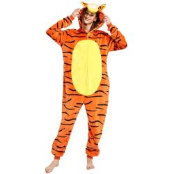 Yemnut Snug Fit Erwachsene Unisex Onesie Cosplay Kostüm, Einteiler Pyjama Halloween Homewear Anzug für Damen und Herren, Tigger, Large von Yemnut