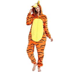 Yemnut Snug Fit Erwachsene Unisex Onesie Cosplay Kostüm, Einteiler Pyjama Halloween Homewear Anzug für Damen und Herren, Tigger, X-Large von Yemnut