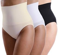 3er Pack Yenita® Damen Miederslip mit Bauchweg-Effekt, Figurformender Slip, Medium, schwarz/weiss/haut von Yenita