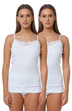 Yenita® 2er Pack Damen Unterhemd mit Spitzeneinsatz, 100% Baumwolle, Gr. 36-38 von Yenita