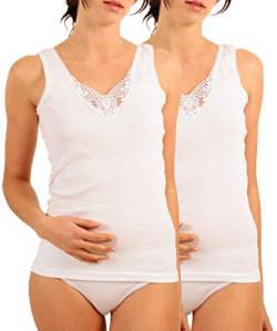 Yenita® 2er Pack Damen Unterhemd mit Spitzeneinsatz aus 100% Baumwolle, Gr. 52-54 von Yenita