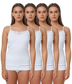 Yenita® 4er Pack Damen Unterhemd mit Spitzeneinsatz, 100% Baumwolle, Gr. 44-46 von Yenita