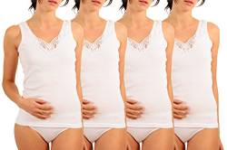 Yenita® 4er Pack Damen Unterhemd mit Spitzeneinsatz aus 100% Baumwolle, Gr. 36-38 von Yenita