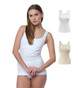 Yenita 2er Pack Damen Seamless Unterhemden, Nahtloses Tank Top in Weiss/Haut, Gr. L von Yenita