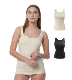 Yenita 2er Pack Damen Seamless Unterhemden, Nahtloses Tank Top in schwarz/Haut, Gr. XL von Yenita