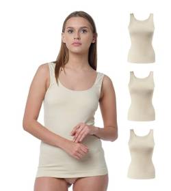 Yenita 3er Pack Damen Seamless Unterhemden, Tank Top aus Mikrofaser, Haut, Gr. L von Yenita