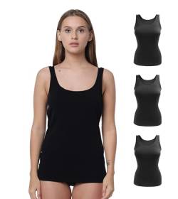 Yenita 3er Pack Damen Seamless Unterhemden, Tank Top aus Mikrofaser, schwarz, Gr. S von Yenita