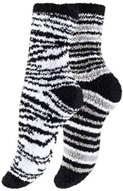 Yenita 4 Paar Kuschelsocken, weiche Flauschsocken, Bettsocken, warme Socken mit Muster, Zebra, One Size von Yenita