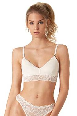 Yenita Bambus Damen Unterwäsche, BH - Bralette mit Spitze, Champagner, Gr. S von Yenita