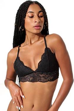 Yenita Damen Unterwäsche Lace Collection, Spitzen-Bustier ohne Bügel, BH gepolstert in Schwarz, Gr. XL von Yenita