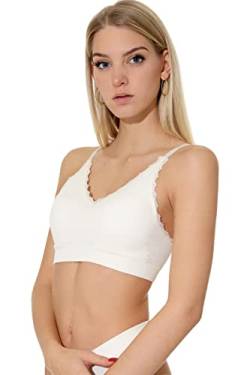 Yenita Damen Unterwäsche Ribbed Collection Lace, Bustier-BH mit Spitze, Creme in Gr.S von Yenita