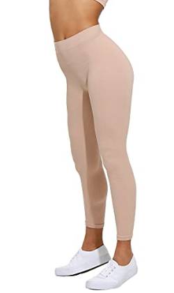 Yenita Leggings für Damen Ribbed Collection, Fitnesshose mit hohem Bund, Beige, Gr. XS-S von Yenita