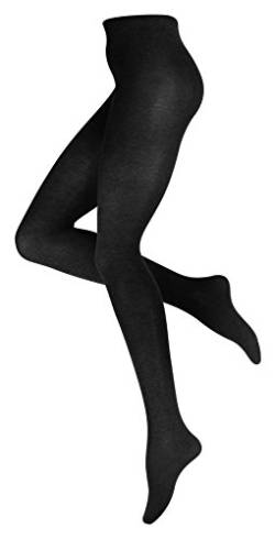 Yenita Warme Damen Baumwoll Strumpfhose, Strickstrumpfhose Uni Farben, schwarz, 46-48 von Yenita