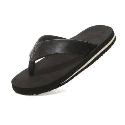 Flip Flops Zehentrenner Herren, Bequem Rutschfest Leder Pantoletten Hausschuhe, Sommer Strand Badeschlappen Sandalen, Schwarz, EU 41 von Yenxapei