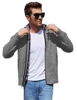 Herren-Strickjacke, Schalkragen, schmale Passform, Knopfzopfmuster, Schwarz von Yeokou