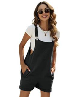 Yeokou Damen Baumwolle Leinen Kurz Overall Casual Sommer Bib Shortalls mit Taschen, Dunkelgrau, X-Large von Yeokou