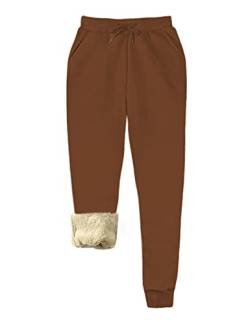 Yeokou Damen Sherpa gefütterte Sweathose Winter Athletic Jogger Fleece Hose, Braun, M von Yeokou