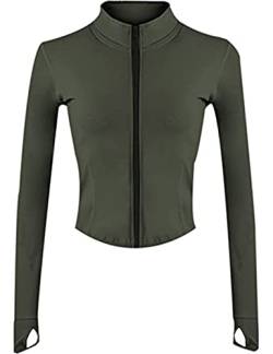 Yeokou Damen Sportjacke mit Reißverschluss und Daumenlöchern, Army Grün, XL von Yeokou