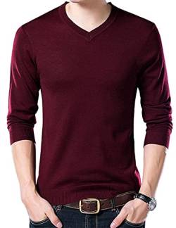 Yeokou Herren Casual Slim V Neck Winter Wolle Kaschmir Pullover Pullover Sweater - Rot - Klein von Yeokou