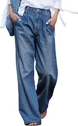 Damen Casual Jeans Hohe Taille Retro Street Wide Leg Denim Boyfriend Loose Y2K Street Pants Boyfriend Loose Pants Straight Wide Leg Jeans (Blau,12) von Yeooa