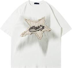 Damen Sommer Vintage Oversized bedrucktes Graphic T-Shirt Oberteile Herren Damen lässige lockere Rundhalsausschnitt Y2K Oberteile Streetwear (Weiß,L) von Yeooa