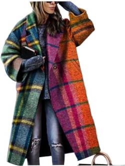 Yeooa Damen 2023 elegante mittellange Colorblocked Trenchcoat modischer Revers langärmelige einreihige winddichte Jacke Oversized Herbst- und Wintermantel (Streifen,M) von Yeooa