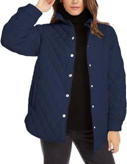 Yeooa Damen Herbst Jacke Stehkragen Diamant Karo Taschen jacke Leichte Stepp jacke Winter Warme Jacke (Marine,S) von Yeooa