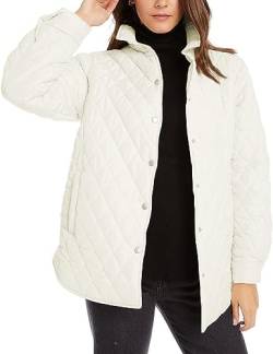 Yeooa Damen Herbst Jacke Stehkragen Diamant Karo Taschen jacke Leichte Stepp jacke Winter Warme Jacke (Weiß,S) von Yeooa