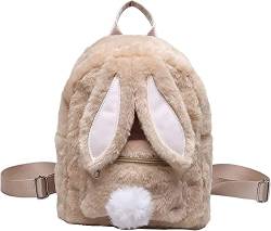 Yeooa Damen Plüsch Cartoon Kaninchen Design Casual Cute Rucksack Mini flauschige Plüsch Hasenohren Travel Backpack Rucksack Mode Leichtgewicht Satchel (Khaki,Eine Größe) von Yeooa