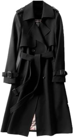 Yeooa Damen Wind jacke Frühling und Herbst Jacke Zweireiher Freizeit Mantel lange Revers einfarbig Mantel Business Freizeit Mode Trenchcoat (Schwarz,M) von Yeooa