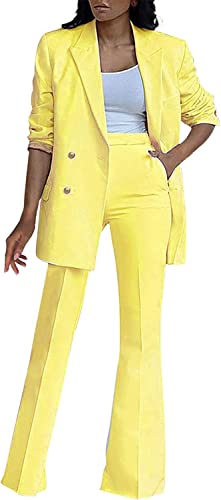 Yeooa Damenanzug eleganter Business-Anzug Hose Jacke zweiteilig schlicht Schlankes Temperament lässig Damen Urlaub Arbeit Büro Mode Anzug (Gelb,XL) von Yeooa