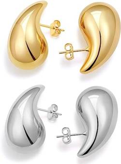 Yeooa Damenmode dicke goldene Creolen Ohrringe Tränenohrringe leichter trendiger Stil hypoallergene Ohrringe Mädchenmode Geschenkschmuck (Gold Silber,Eine Größe) von Yeooa