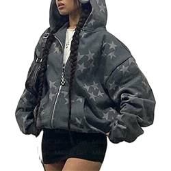 Yeooa Frauen lose hohe Straße Fee Grunge Kleidung Reißverschluss Hoodie super Dalian Kappe Pullover Harajuku Druck Strickjacke Straßenkleidung Jacke (Grau,L) von Yeooa