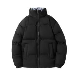 Yeooa Herren Winter warm gesteppte glänzende flauschige dicke Jacke warme winddichte wasserdichte Daunenjacke Outdoor Freizeit ultraleichte Stehkragenjacke (Schwarz,XL) von Yeooa