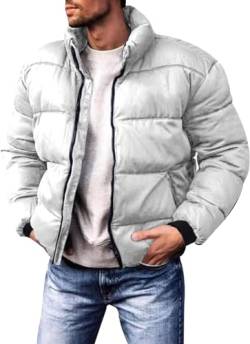 Yeooa Herren Winterjacke Mode Kragen Lätzchen gesteppte Jacke leichte Daunenjacke verdickt große Größe warme winddichte Mantel im Freien lässige Jacke (Grau,XL) von Yeooa