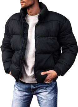 Yeooa Herren Winterjacke Mode Kragen Lätzchen gesteppte Jacke leichte Daunenjacke verdickt große Größe warme winddichte Mantel im Freien lässige Jacke (Schwarz,L) von Yeooa