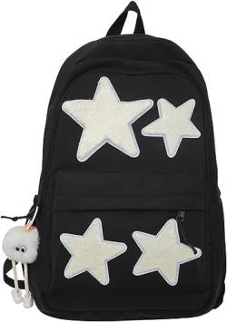 Yeooa Kawaii Rucksack mit niedlichen Accessoires Stern große Kapazität Schultasche Y2K ästhetischen Rucksack Mode Harajuku Wandern Reise Rucksack Daypack (Schwarz,Eine Größe) von Yeooa