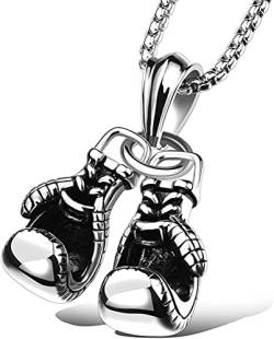 Boxhandschuh-Anhänger Halskette – Box-Halskette für Herren – Edelstahl Boxhandschuhe Mode Damen Halskette 60 cm Kette, Edelstahl von Yerdos