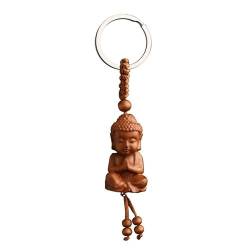 Yerdos Holzschnitzerei Chinesischer Buddhismus Buddha Statue Anhänger Schlüsselanhänger Schlüsselanhänger Handgemachter DIY Schlüsselanhänger von Yerdos