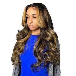 YesJYas Ombre Lace Front Wig Echthaar Perücke Blond Brazilian Hair Wig 150% Density 4x4 Lace Closure Wig Body Wave P4/27 Honey Blonde Colored Wig With Baby Hair 16 Zoll von YesJYas