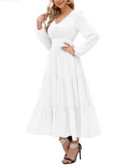 YesPerfect Damen Kleider Elegant Abendkleider Lange Cocktailkleid Tunika Freizeit Kleid Vintage Hochzeit，Weiß-A，M von YesPerfect